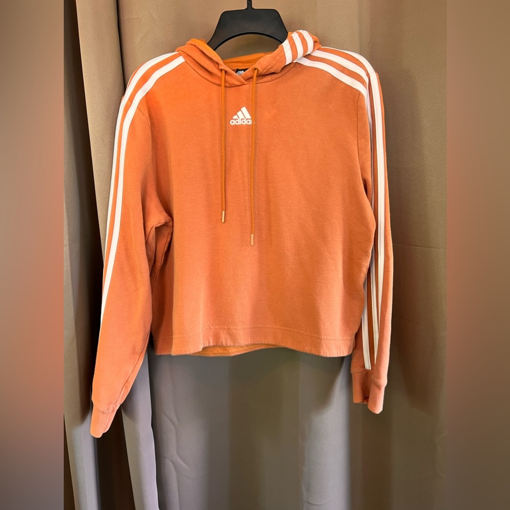 adidas Women's Orange Cropped Hoodie with Signature 3-Stripes